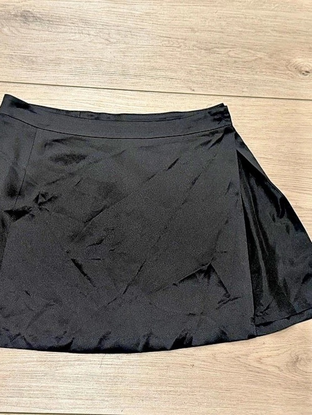 Are You Am I Black Silky Satin Draped Skirt XS